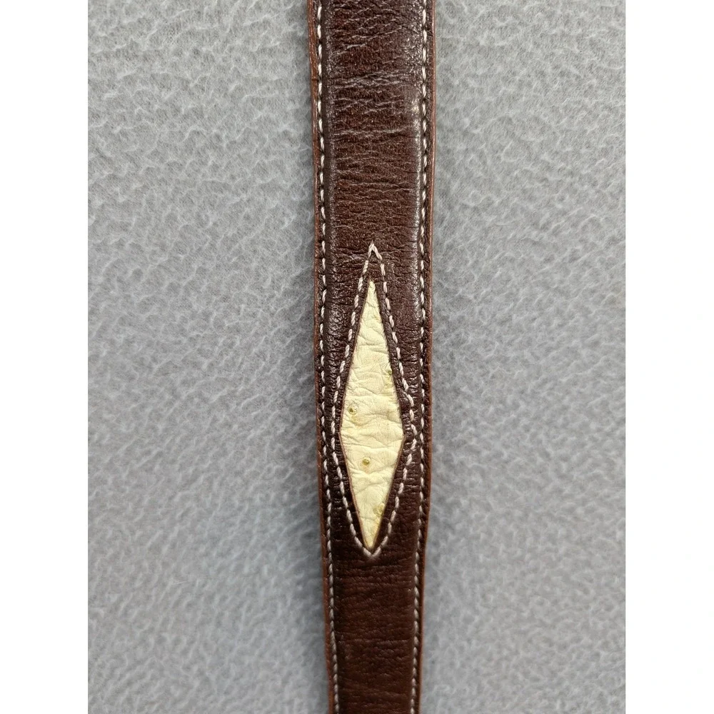 Angelica Leather Western Belt Diamond Inlay‎ Engraved Buckle Brown USA Size 36